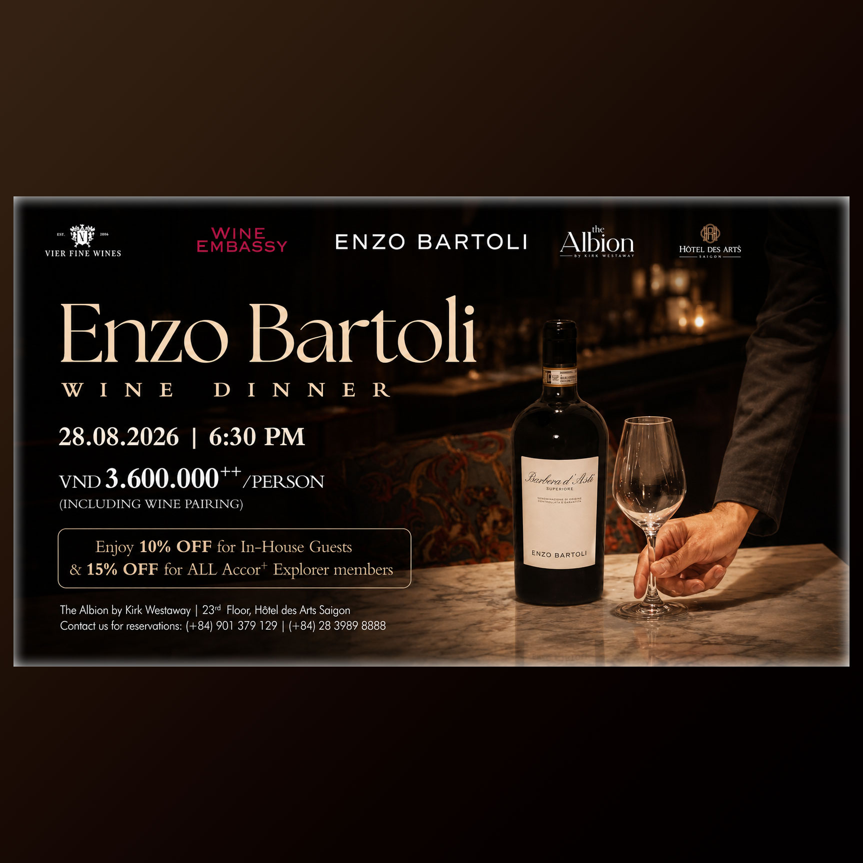 ENZO BARTOLI WINE DINNER: ĐÊM TIỆC VANG Ý TẠI THE ALBION
